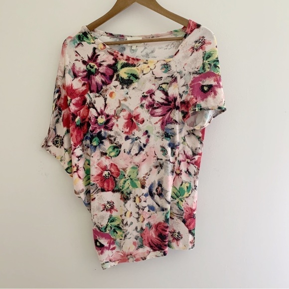 Deletta Floral Asymmetrical NeckTop XS Anthropologie - Picture 2 of 7